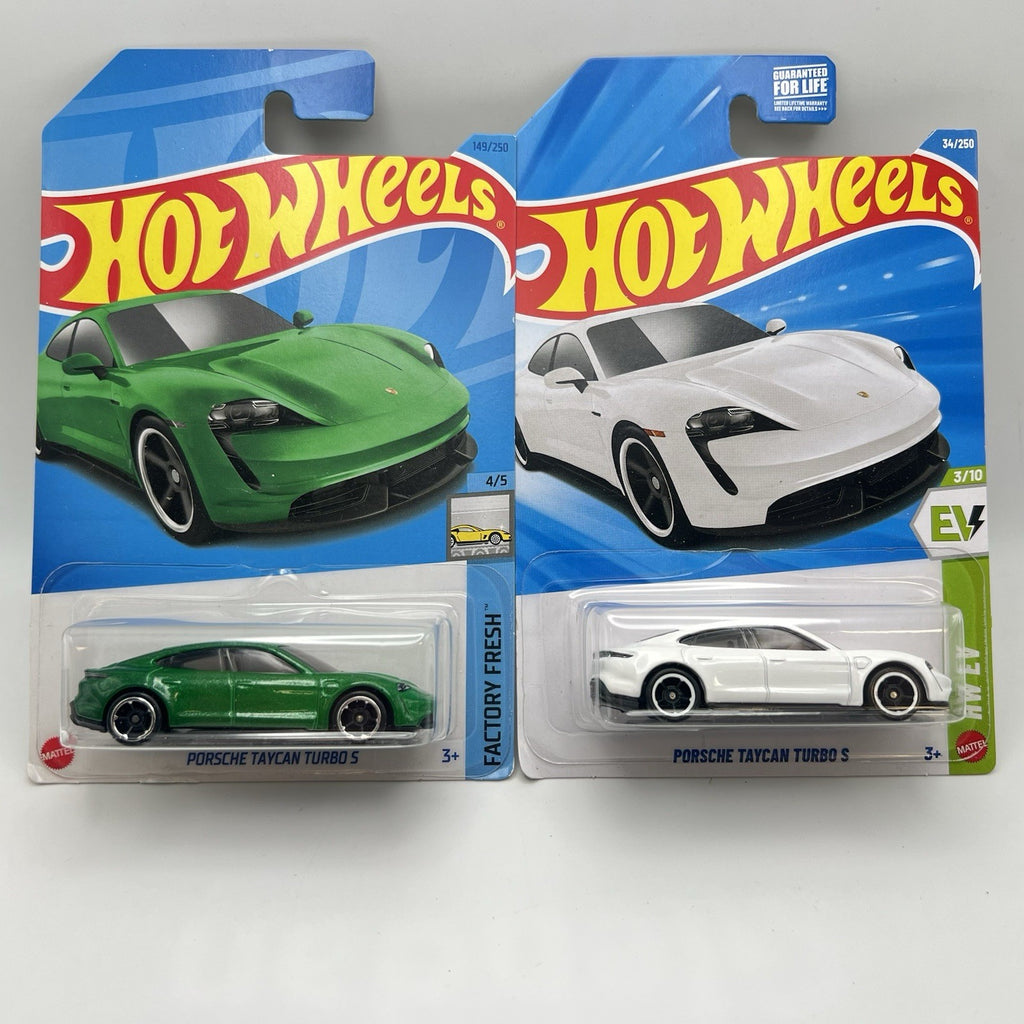 Lot Of 2 Hot Wheels Porsche Taycan Turbo S Green & White