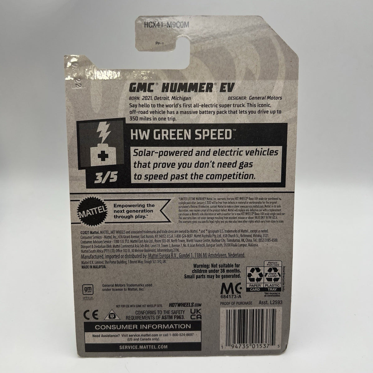 GMC Hummer EV 130/250 Hot Wheels 2022 HCX41 HW Green Speed 3/5