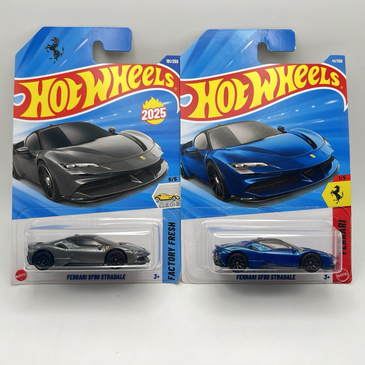 Hot Wheels 2019 Ferrari SF90 Stradale Twin Turbo Hypercar Lot of 2 Grey & Blue
