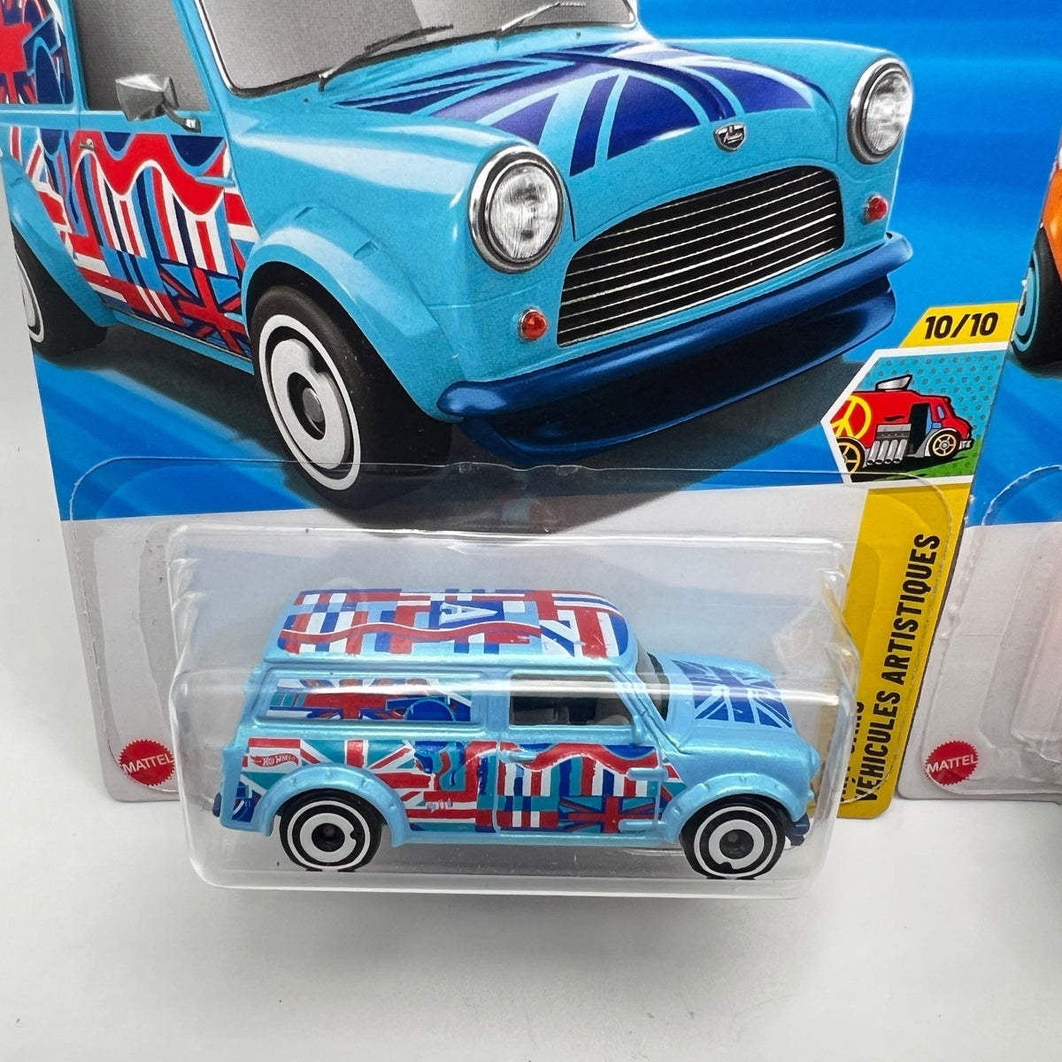 Hot Wheels 67 Austin Mini Van Lot of 2 Blue & Orange Union Jack HW Art Cars