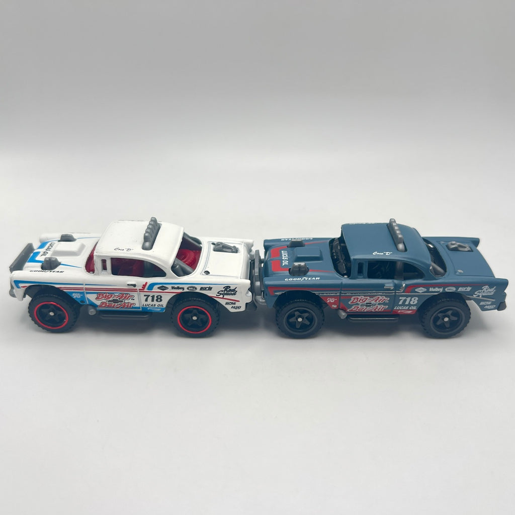 Hot Wheels Big-Air Bel-Air Lot of 2 White + Blue Gray Lucas Oil #718 LOOSE