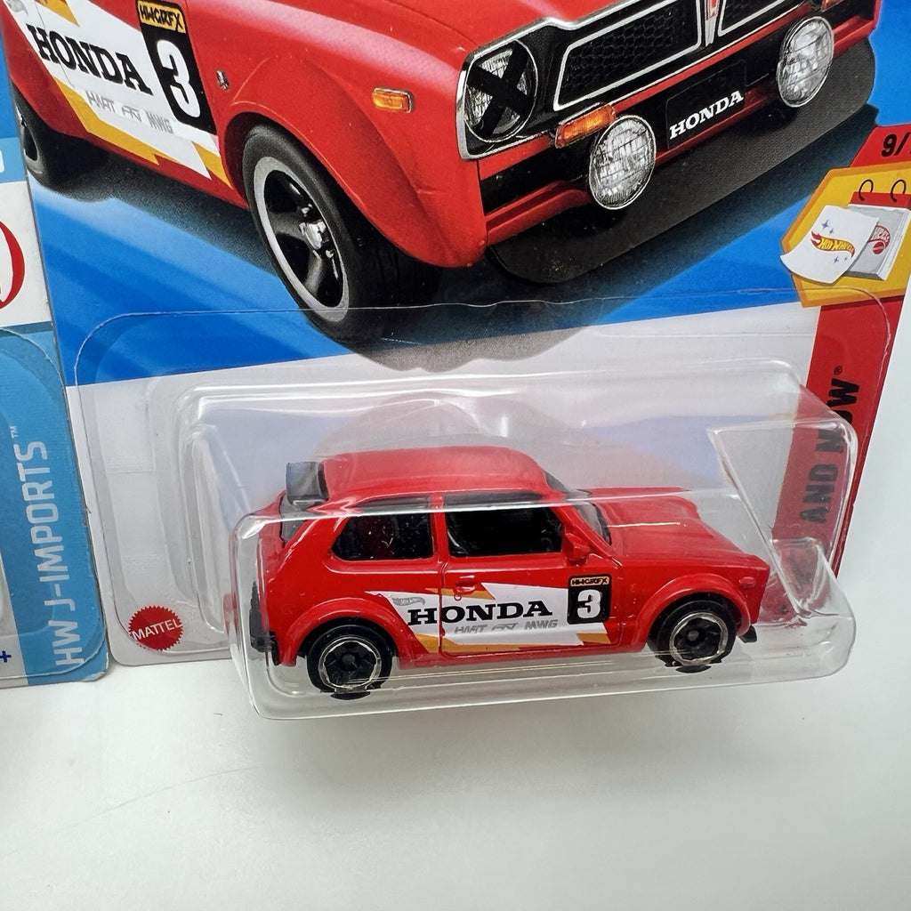 Hot Wheels Mainline 73 Honda Civic Custom Lime Green And Red - Lot Of 2