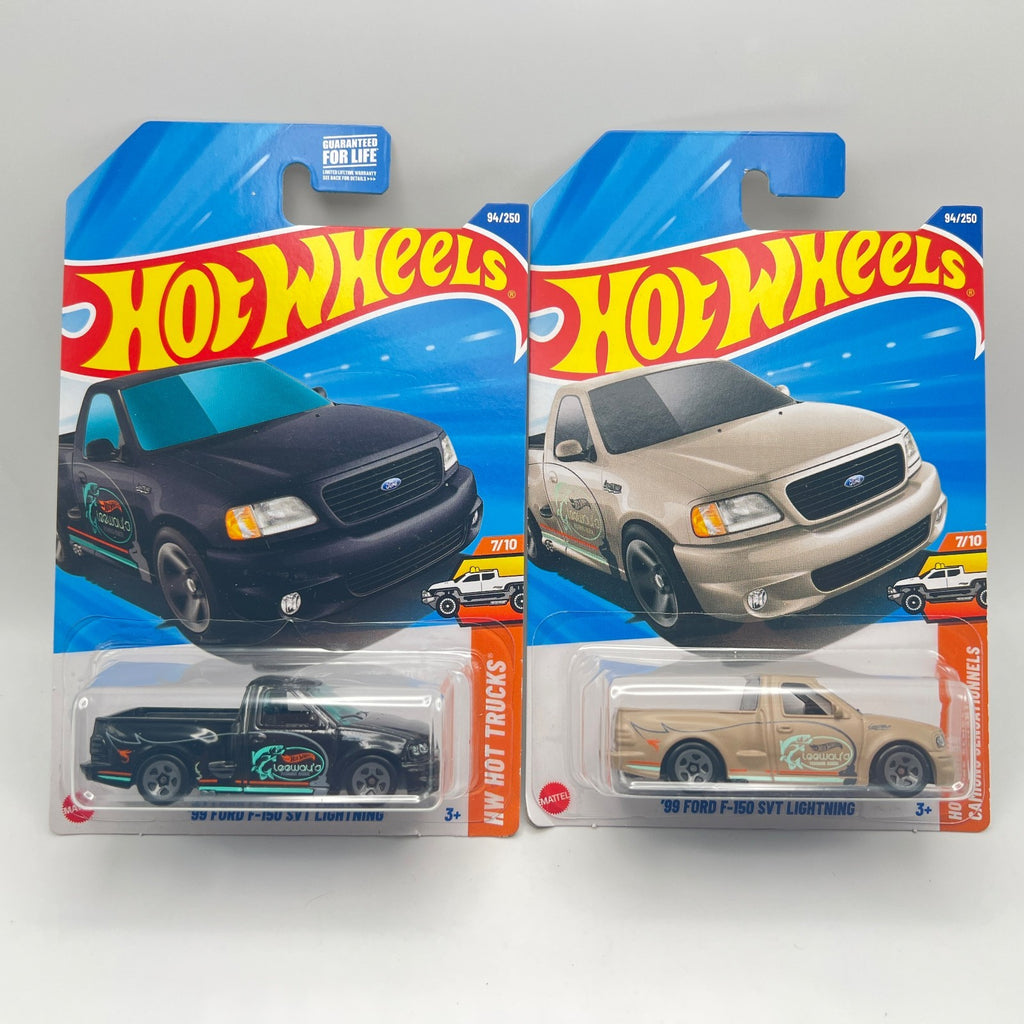 Hot Wheels '99 Ford F-150 SVT Lightning Lot of 2 Black + Tan 94/250 Hot Trucks