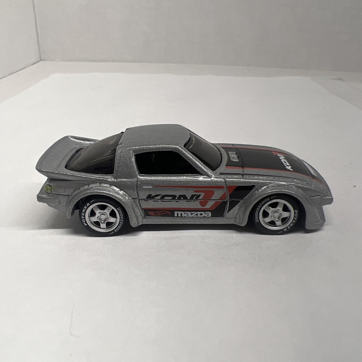 HOT WHEELS MAZDA RX-7 #167 SILVER JDM KONI ROTARY GOLD DRIFT With Real Riders