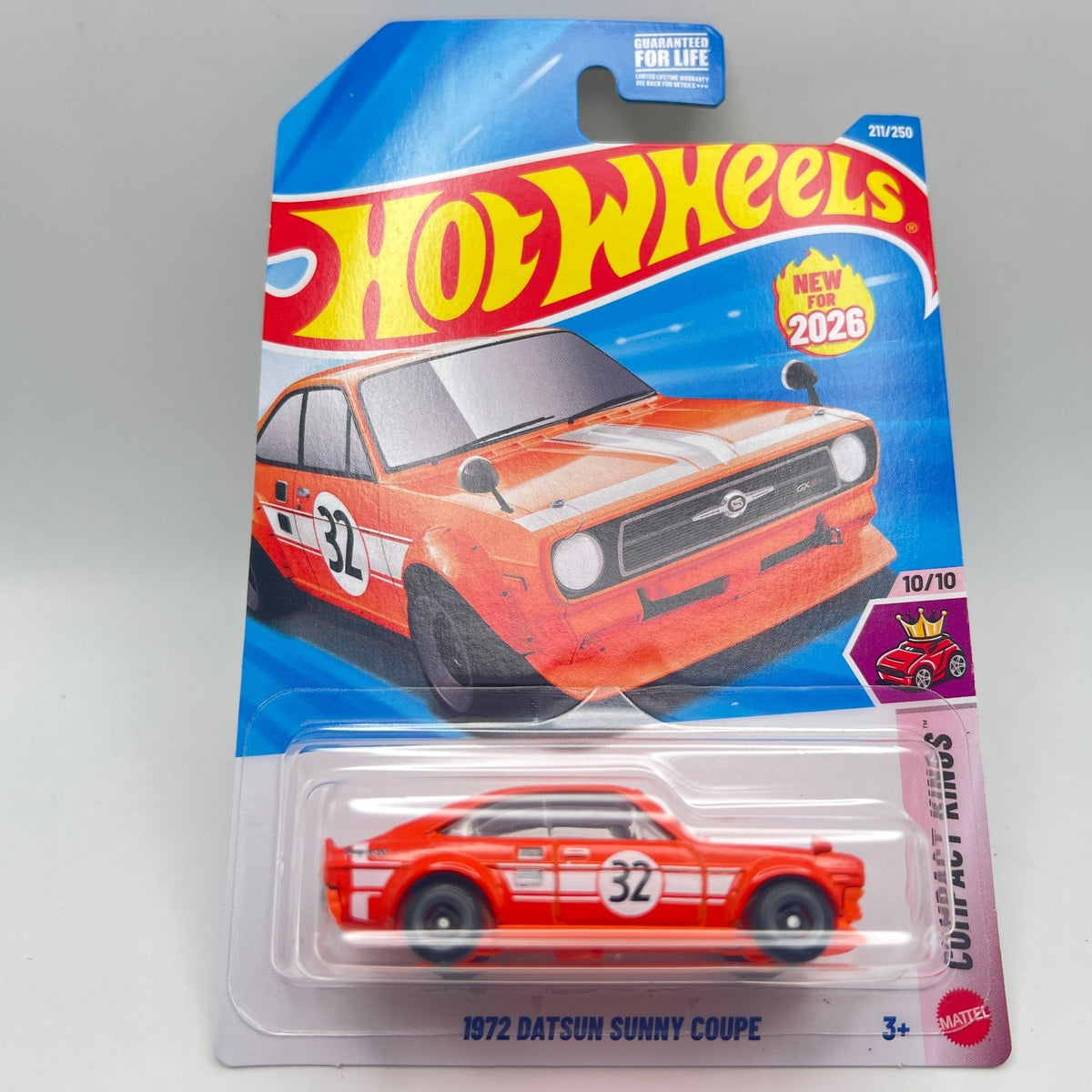 Hot Wheels 1972 Datsun Sunny Coupe Orange Compact Kings 10/10 211/250 2026
