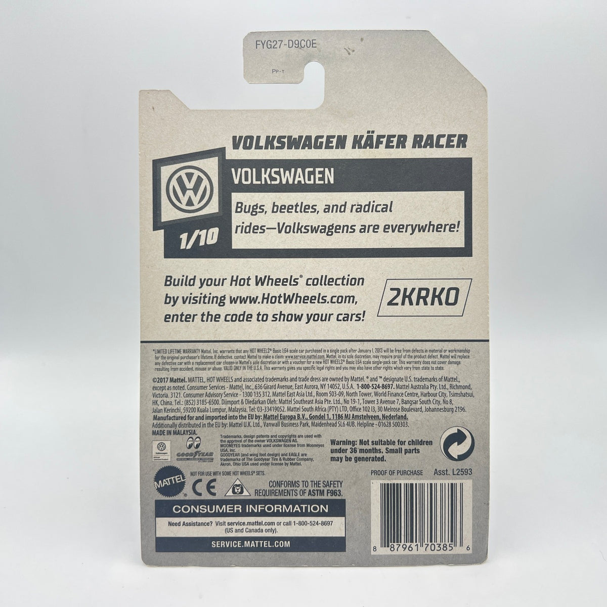 Hot Wheels Volkswagen Kafer Racer ZAMAC 001 46/250 Mooneyes Volkswagen 1/10