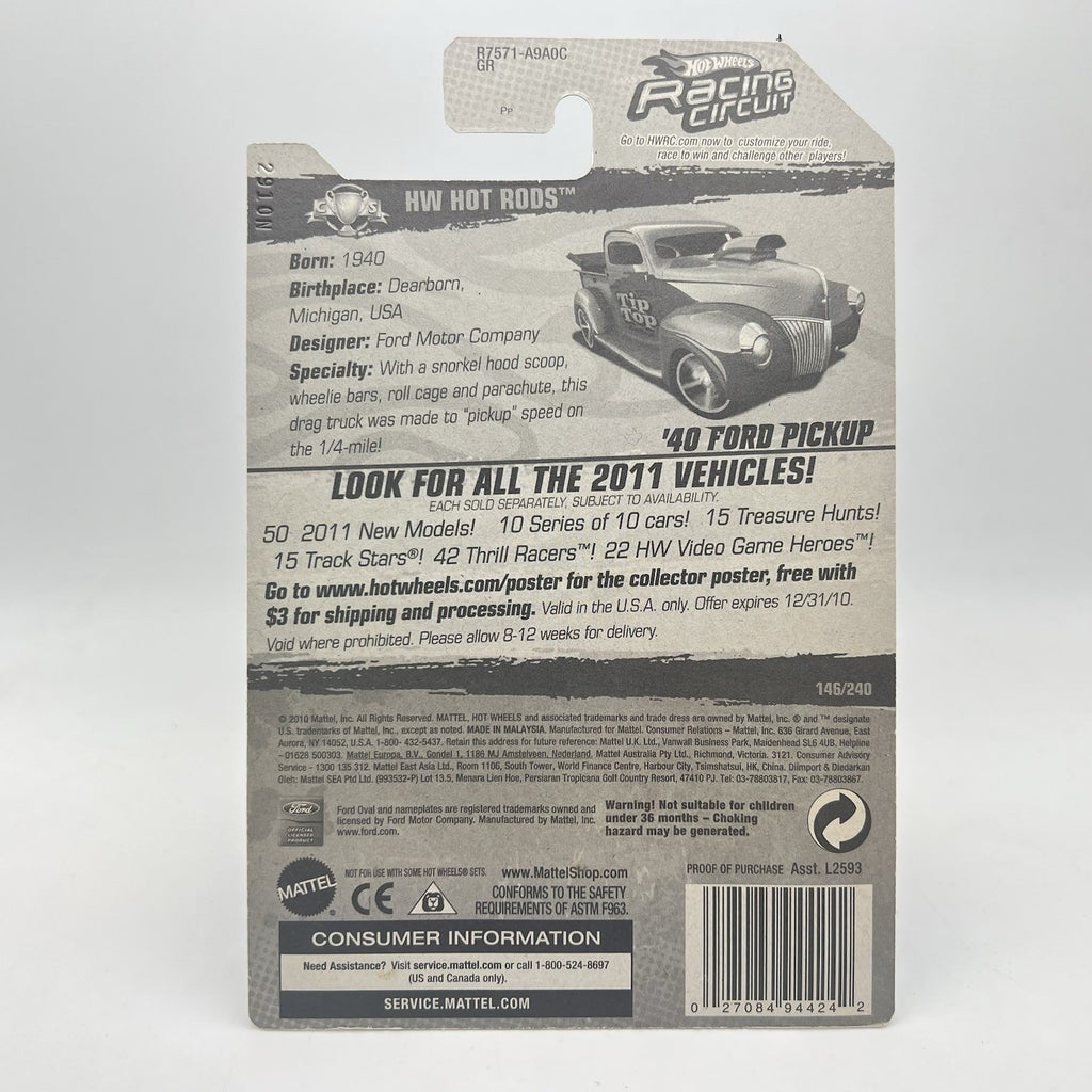 Hot Wheels HW Hot Rods 8/10 Blue '40 Ford Pickup Truck Tip Top 146/240 NEW