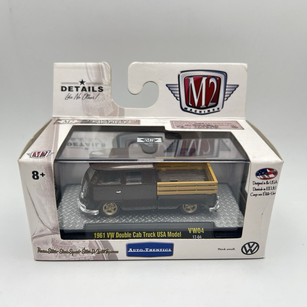 M2 Auto-Thentics 1961 Volkswagen VW Double Cab Truck, Brown, VW04, 1:64, NIB