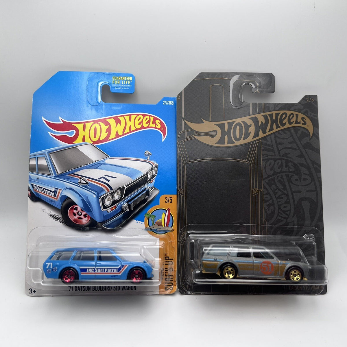 HOT WHEELS LOT OF 2 71 DATSUN BLUEBIRD 510 WAGONS, Blue & Grey 51st Anniversary
