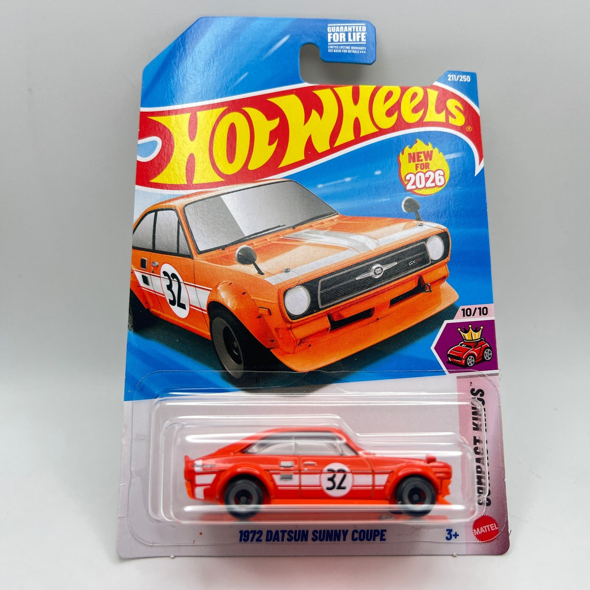 Hot Wheels 1972 Datsun Sunny Coupe Orange Compact Kings 10/10 211/250 2026
