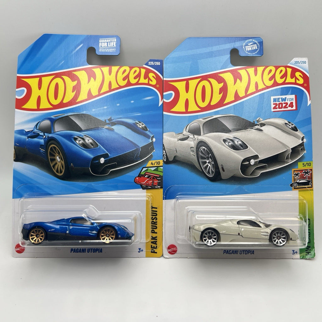COMBO  Hot Wheels 2025 Pagani Utopia (WHITE - Exotics) (Blue - Peak Pursuit)