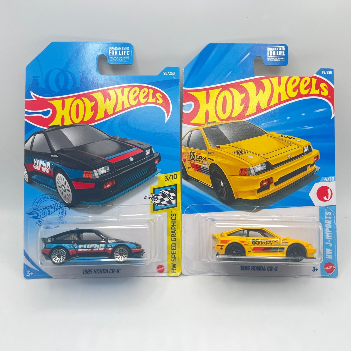 Hot Wheels 1985 Honda CR-X Lot of 2 Black 90/250 + Yellow 89/250 J-Imports