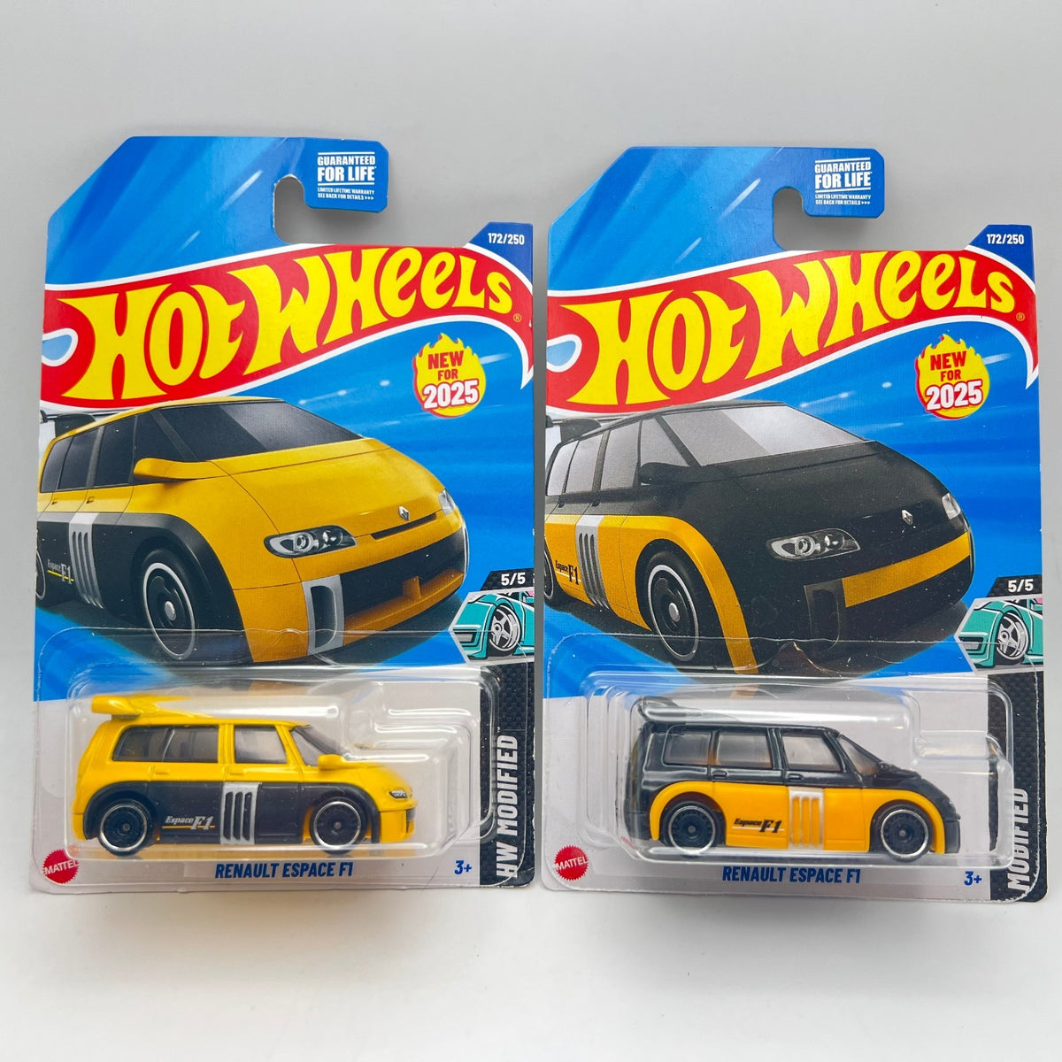 HOT WHEELS - LOT OF 2 - RENAULT ESPACE F1 1- YELLOW & 1-BLACK - HW MODIFIED 5/5