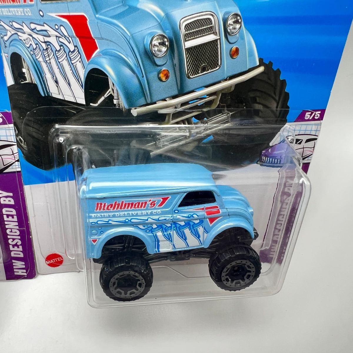 Hot Wheels Monster Dairy Delivery Lot of 2 Tan & Blue Riehlman's HW Designed By
