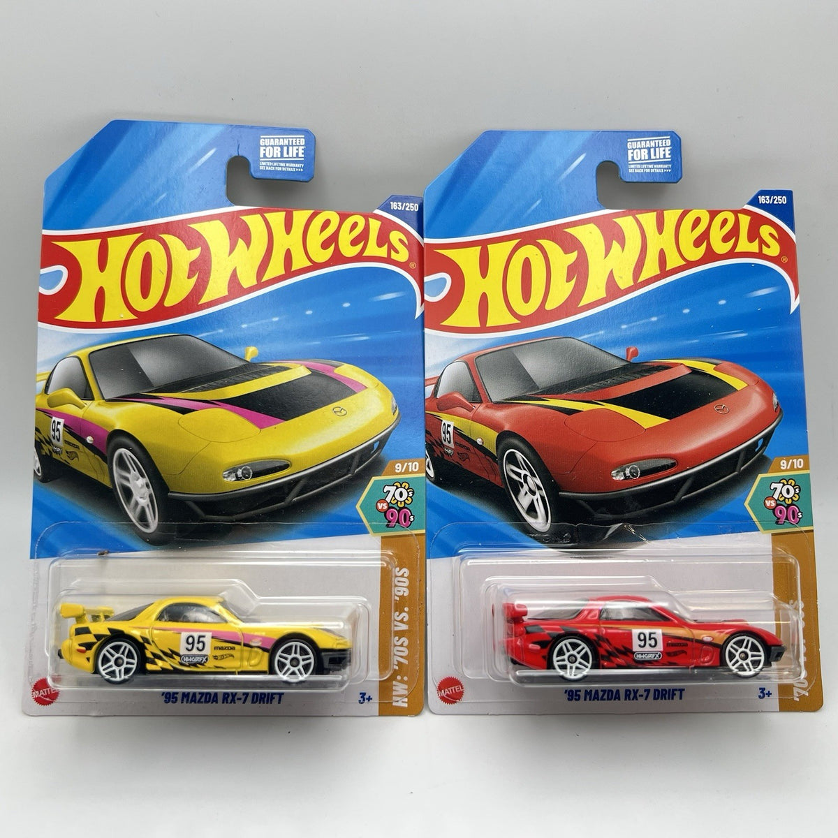 Hot Wheels 2025 163/250 ‘95 MAZDA RX-7 DRIFT Yellow & Red 70s vs 90s 2pc Set