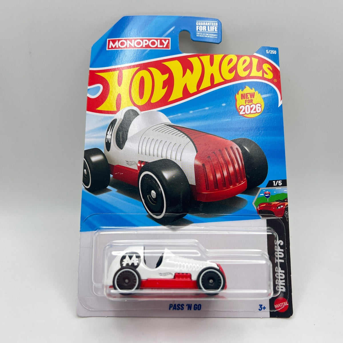 Hot Wheels Pass 'N Go 1/5 Drop Tops 5/250 90 Years Monopoly Silver JJH30