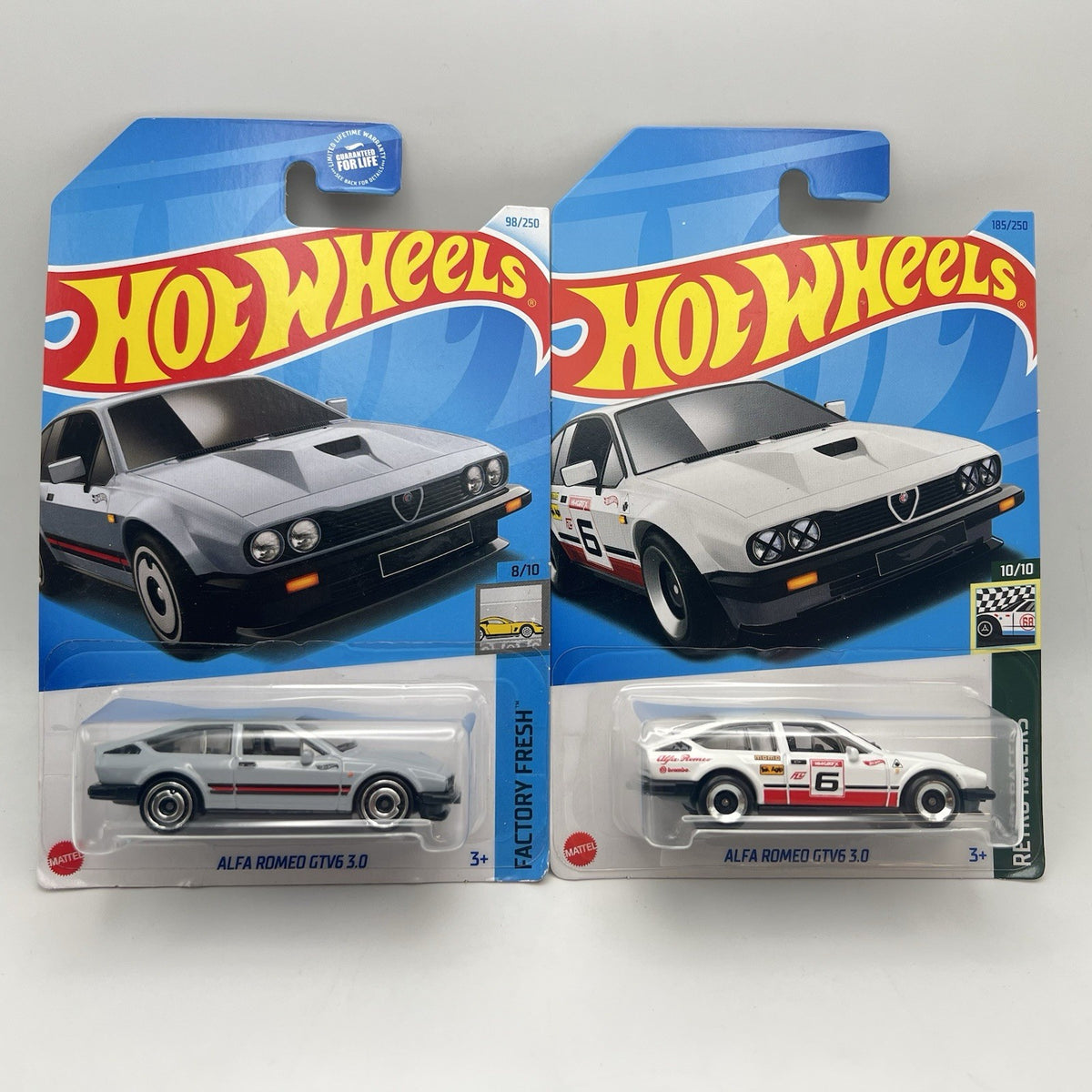 Hot Wheels Alfa Romeo GTV6 Lot of 2 White Retro Racer Gray Factory Fresh Carded