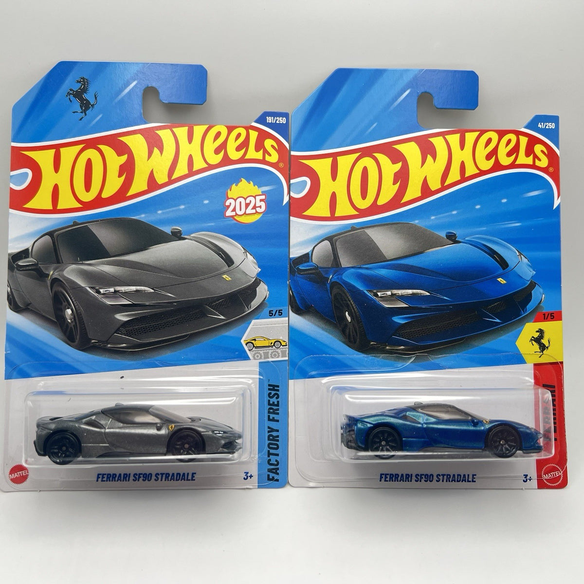 Hot Wheels 2019 Ferrari SF90 Stradale Twin Turbo Hypercar Lot of 2 Grey & Blue