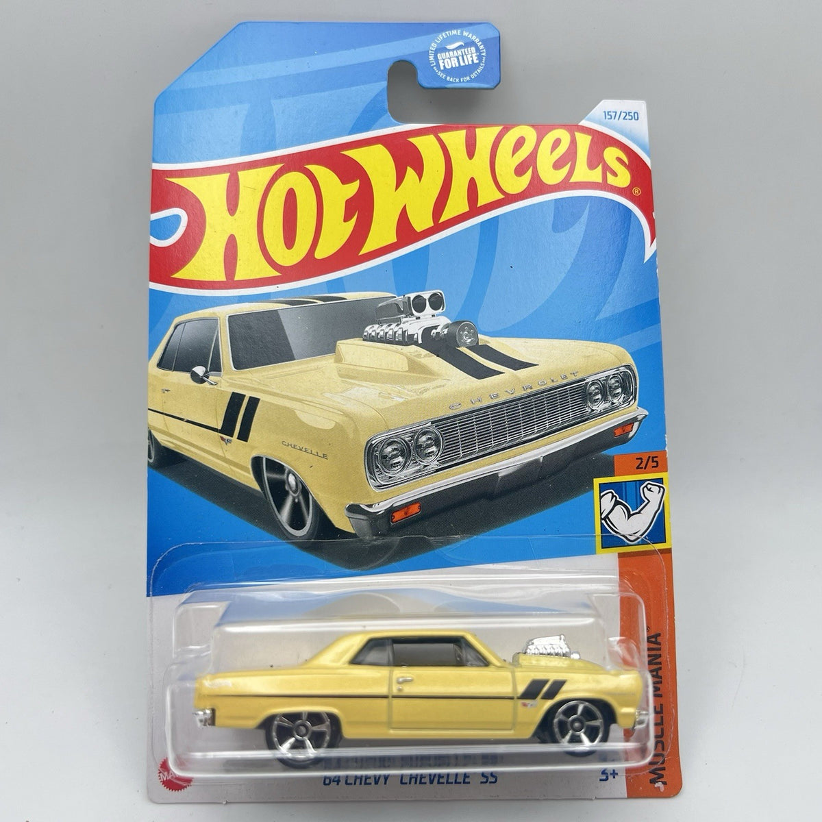 Hot Wheels 64 Chevy Chevelle SS Yellow Muscle Mania 2/5 Chrome & Black MC5 Wheel