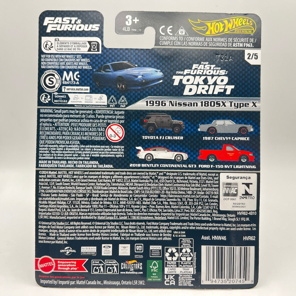 Hot Wheels Premium 1996 Nissan 180SX Type X Fast and Furious 2/5 Blue