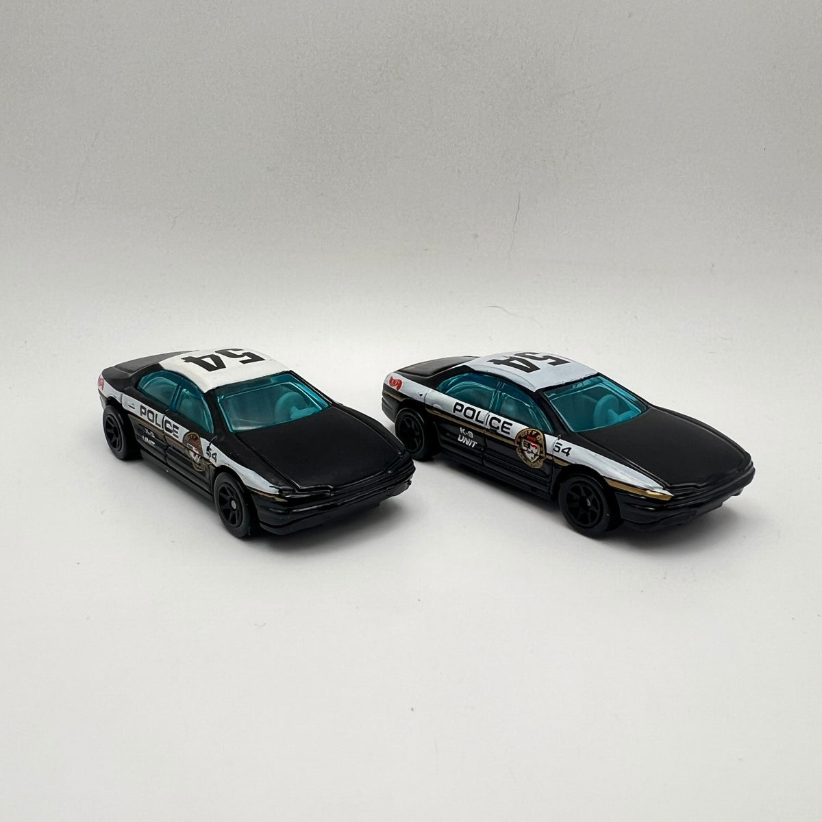 Hot Wheels Lot of 2 Demolition Man Police Cruiser #54 Black LOOSE 1/64