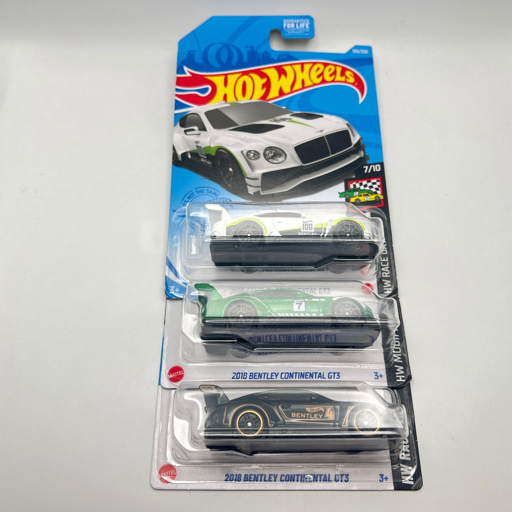 Hot Wheels 2018 Bentley Continental GT3 Lot of 3 White 133 Green 44 Black 162
