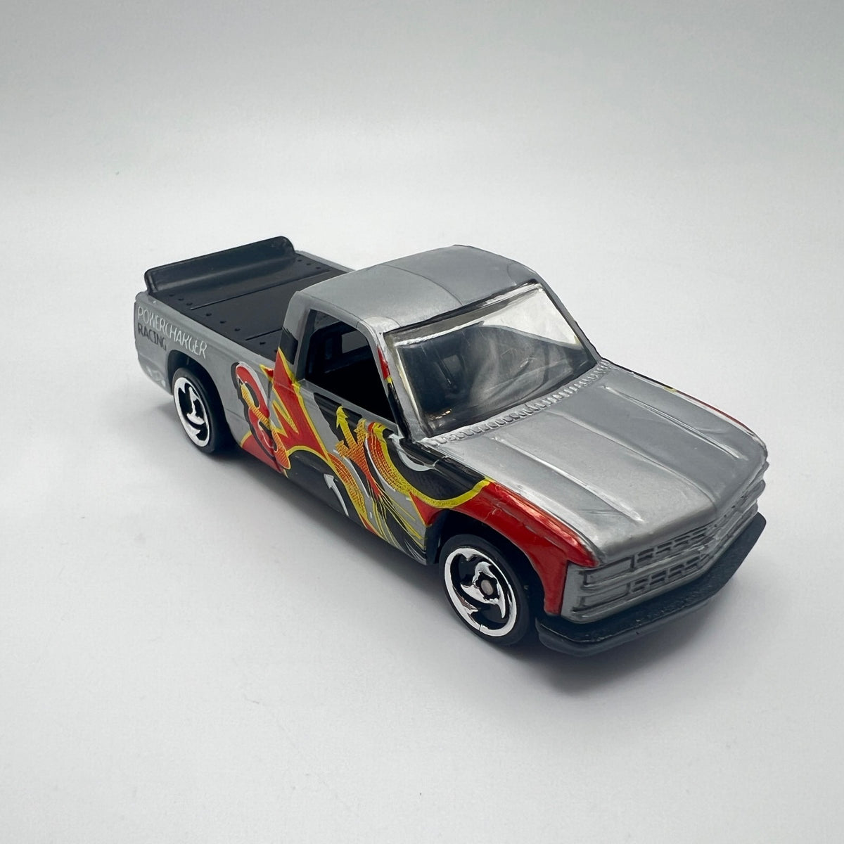 Hot Wheels Chevy 1500 Pickup Silver Powercharger Racing #8 LOOSE 1/64