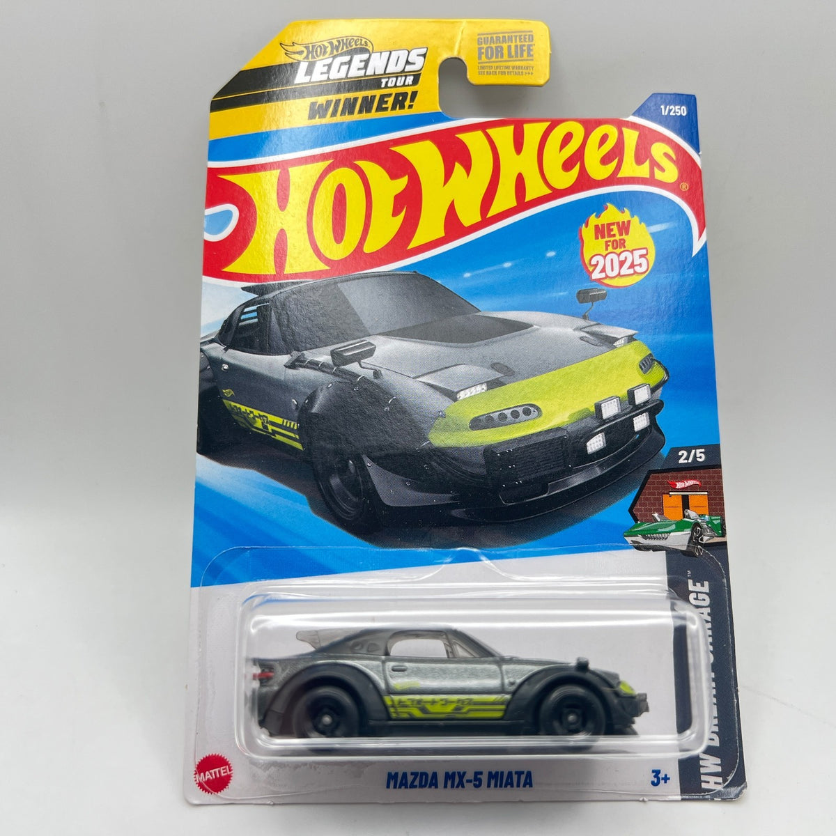 Hot Wheels Mazda MX-5 Miata Gray Legends Tour HW Dream Garage 2/5 1/250 US Card