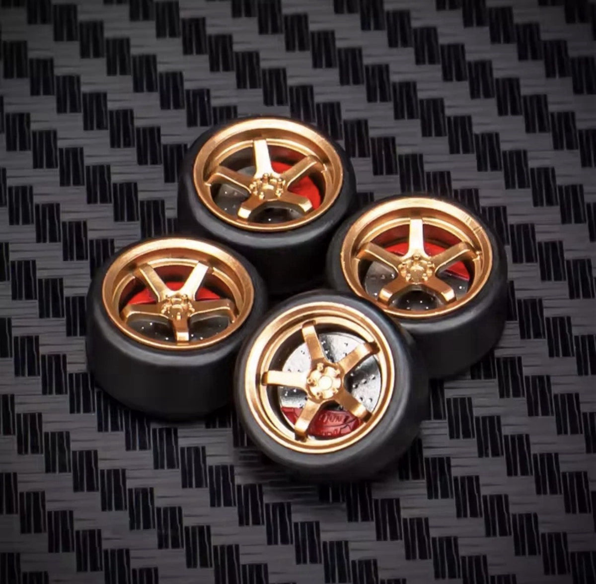 Scale 1/64 - Wheels w/ Bearings, Brake Caliper & Rubber Tire Set - Custom 1:64