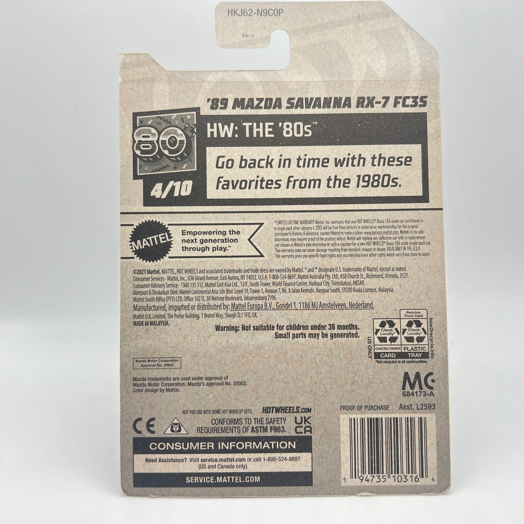 Hot Wheels '89 Mazda Savanna RX-7 FC3S Black 51/250 HW The '80s 4/10 1:64