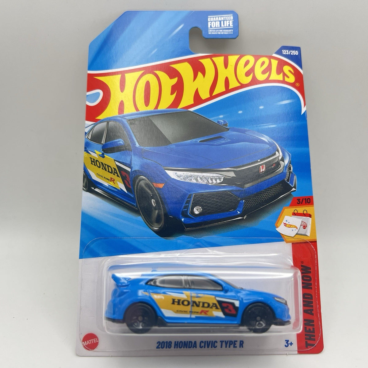 HOT WHEELS 2018 HONDA CIVIC TYPE R, 3/10 THEN AND NOW, 123/250 BLUE