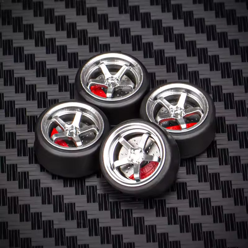 Scale 1/64 - Wheels w/ Bearings, Brake Caliper & Rubber Tire Set - Custom 1:64