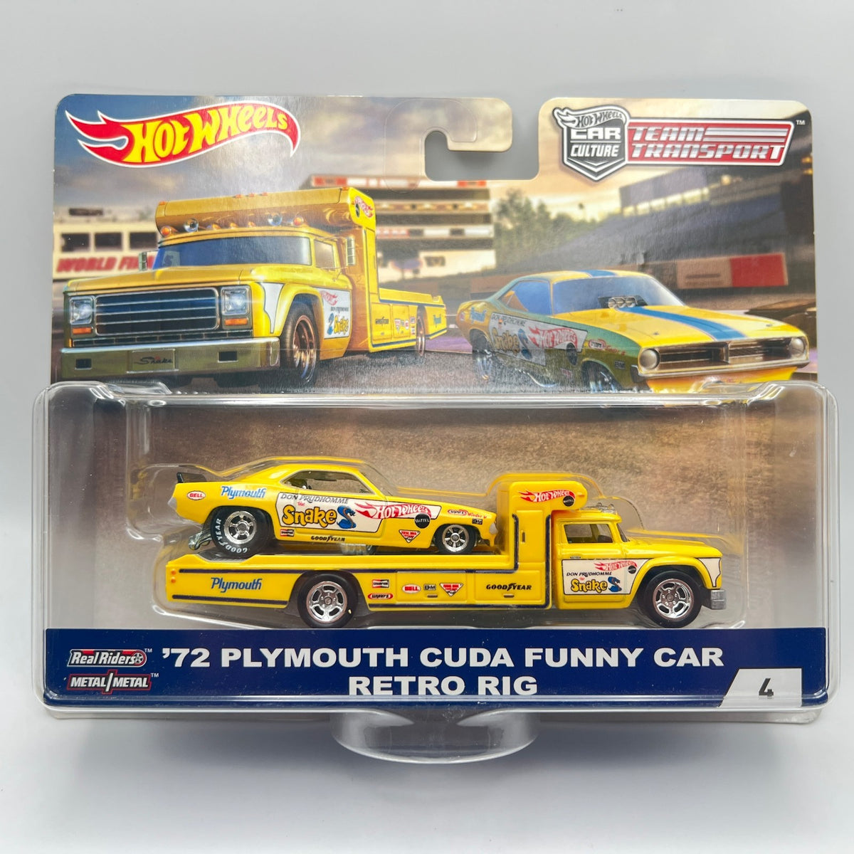 Hot Wheels Team Transport 72 Plymouth Cuda Funny Car Retro Rig 4 Snake
