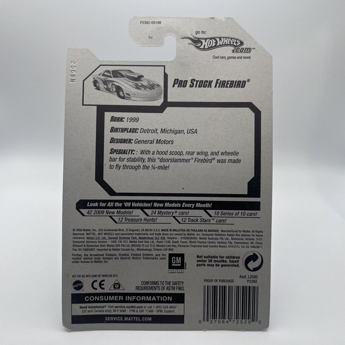 Hot Wheels Pro Stock Firebird 72/190 - White - 2009 Mainline A