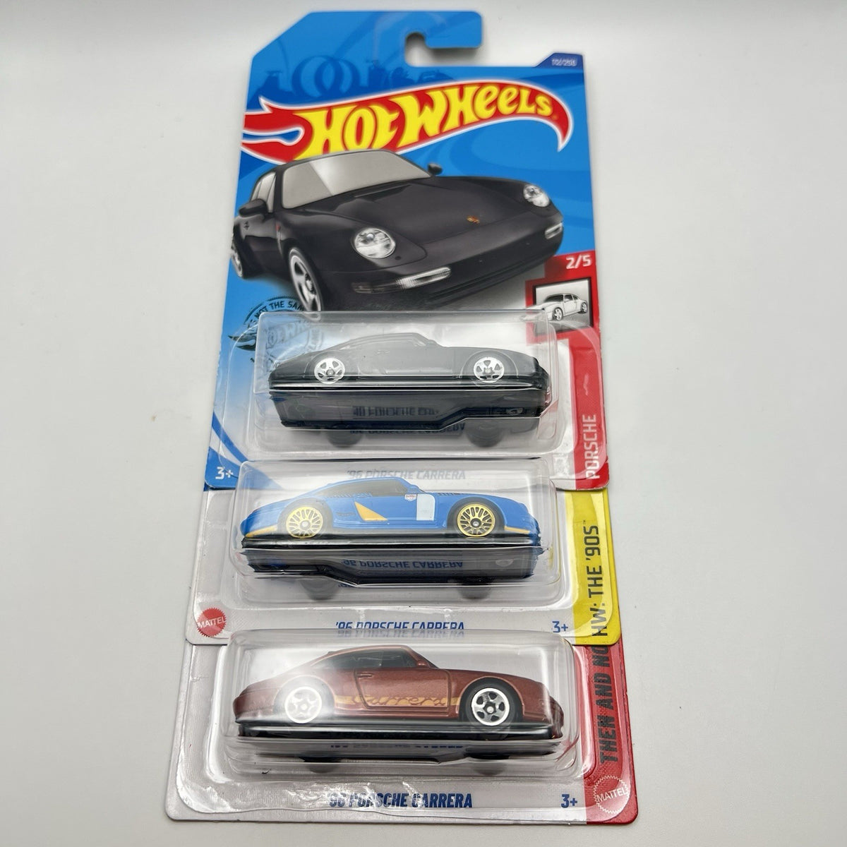 Lot of 3 Hot Wheels ‘96 Porsche 911 Carrera Black, Blue And Brown  NEW