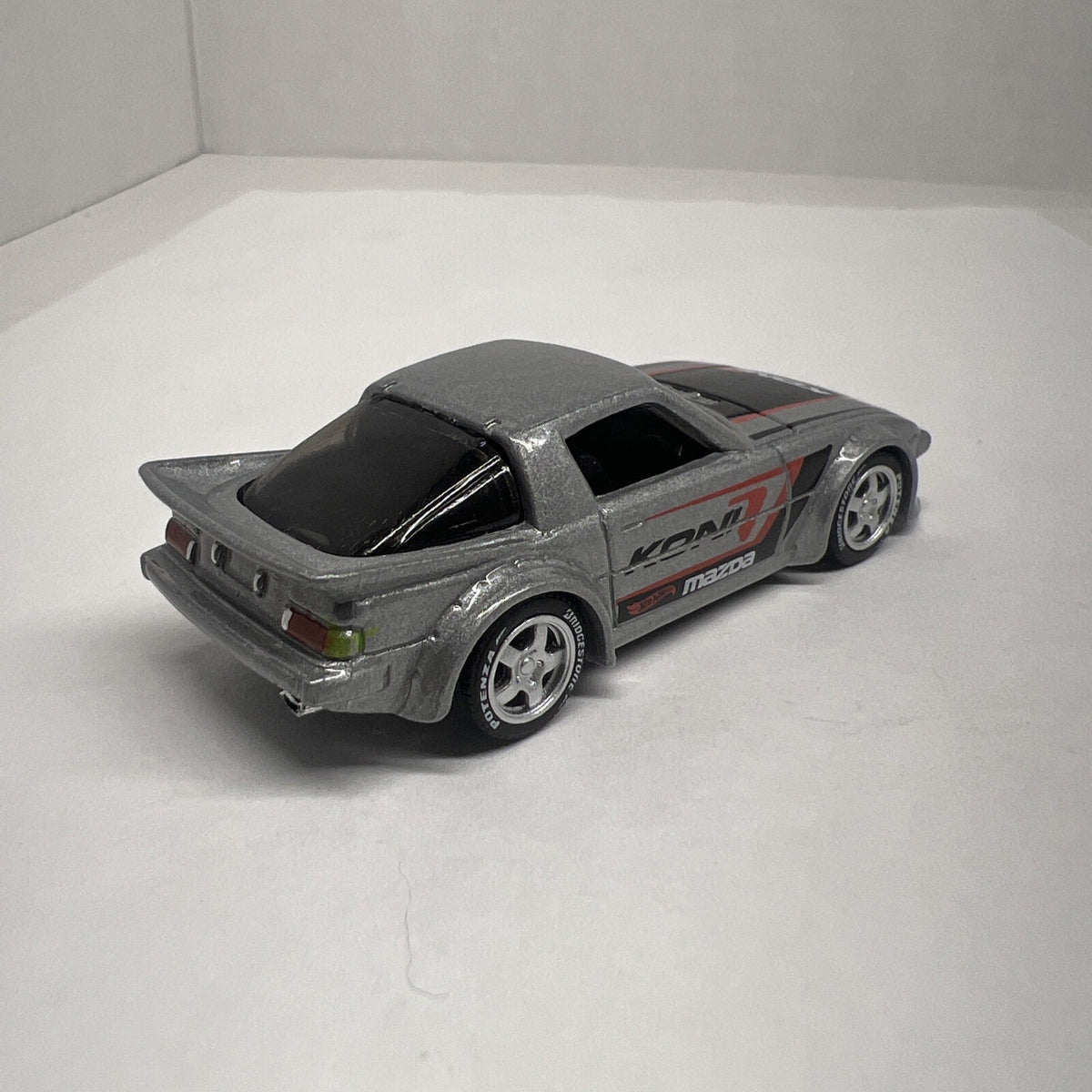 HOT WHEELS MAZDA RX-7 #167 SILVER JDM KONI ROTARY GOLD DRIFT With Real Riders