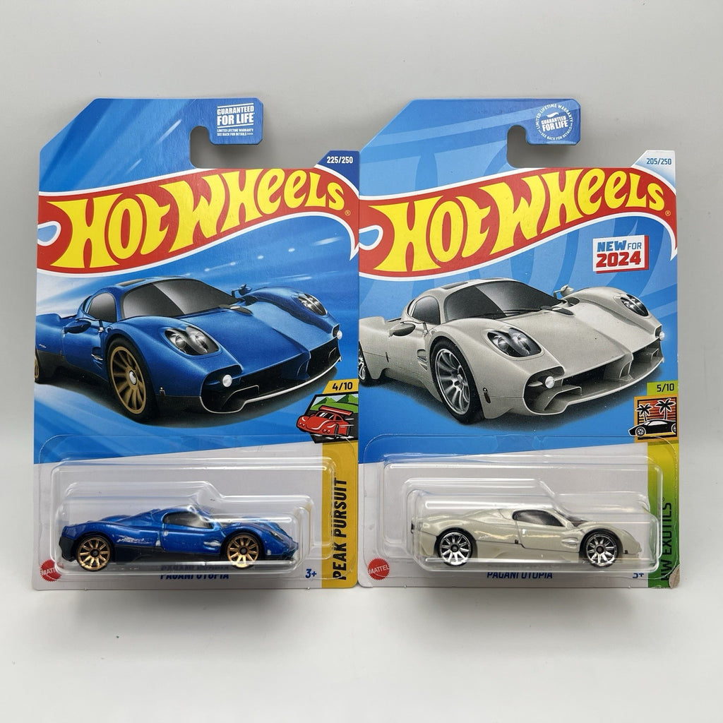 COMBO  Hot Wheels 2025 Pagani Utopia (WHITE - Exotics) (Blue - Peak Pursuit)