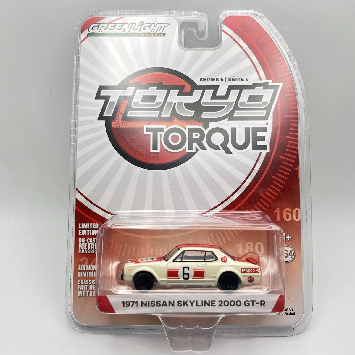 1/64 GREENLIGHT TOKYO TORQUE 1971 NISSAN SKYLINE GT-R #6 RED AND WHITE