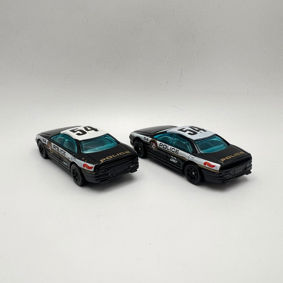 Hot Wheels Lot of 2 Demolition Man Police Cruiser #54 Black LOOSE 1/64