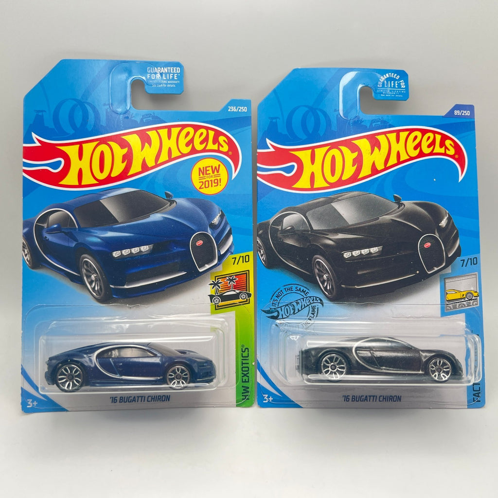 Hot Wheels '16 Bugatti Chiron Lot of 2 Blue 236/250 HW Month + Black 89/250