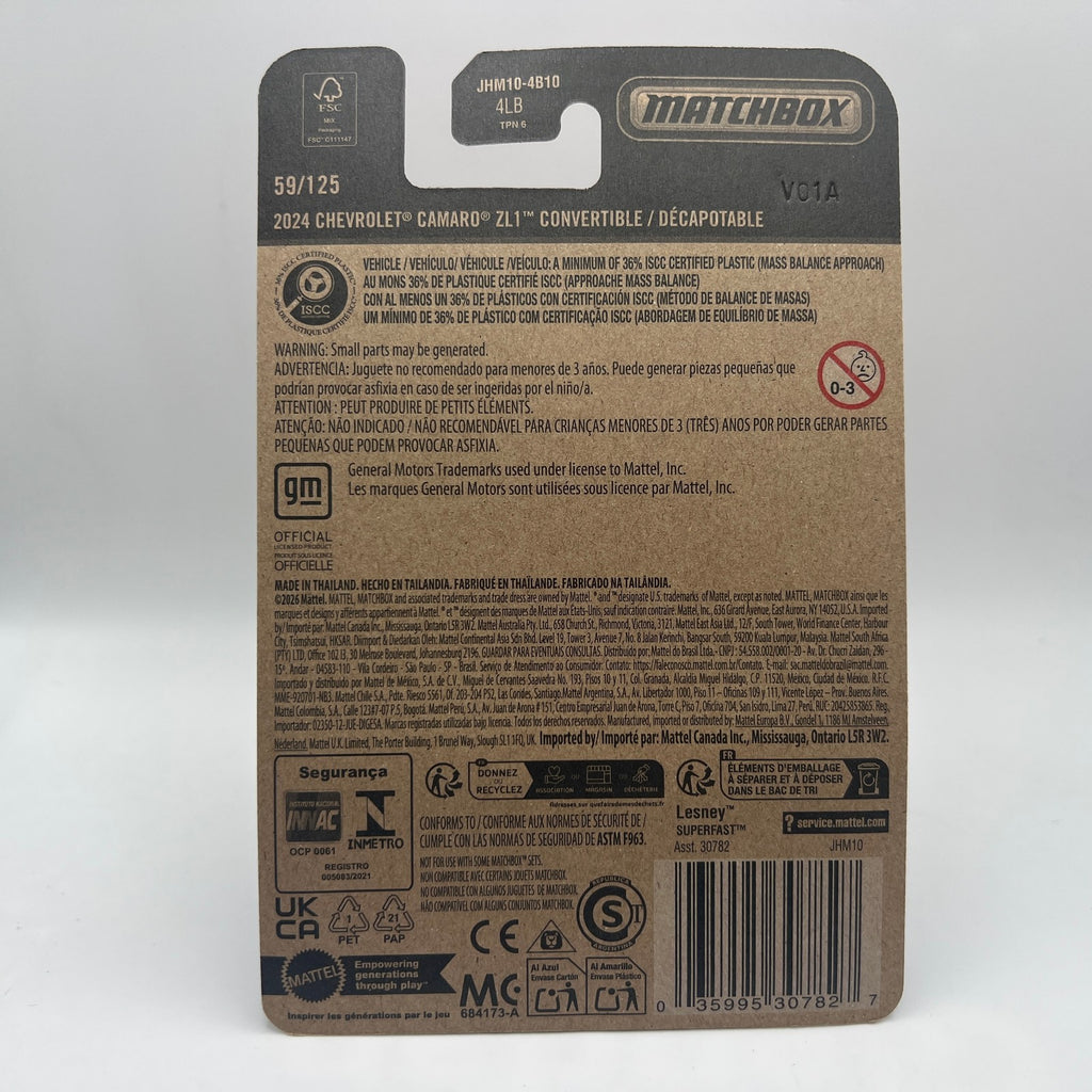 Matchbox 2024 Chevrolet Camaro ZL1 Convertible Grey 59/125 New 2026 Mainline