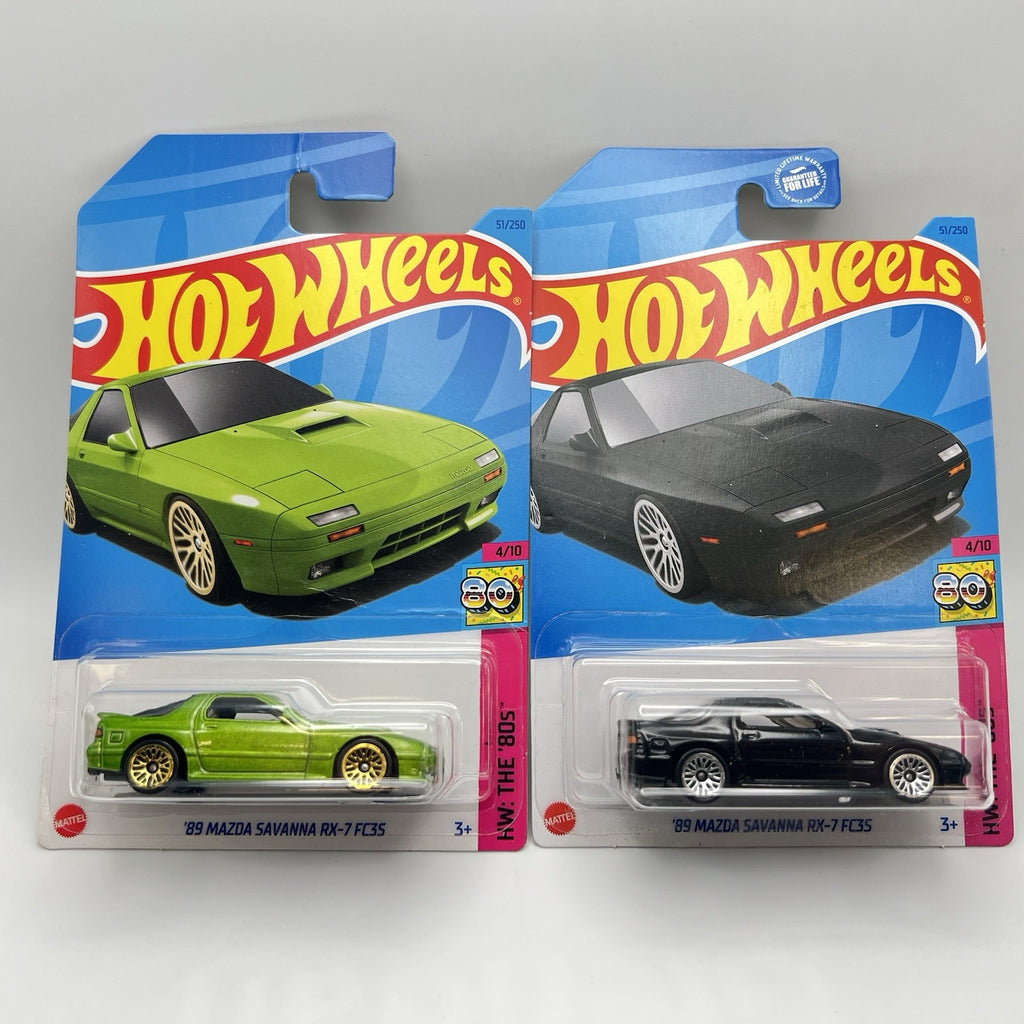 Lot Of 2 Hot Wheels ‘89 Mazda Savanna RX-7 FC35 Black and Green  JDM NEW