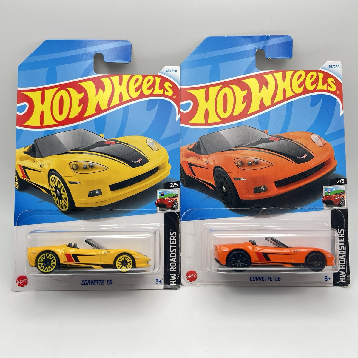 Hot Wheels Corvette C6 Convertible Yellow & Orange HW Roadsters Lot Of 2