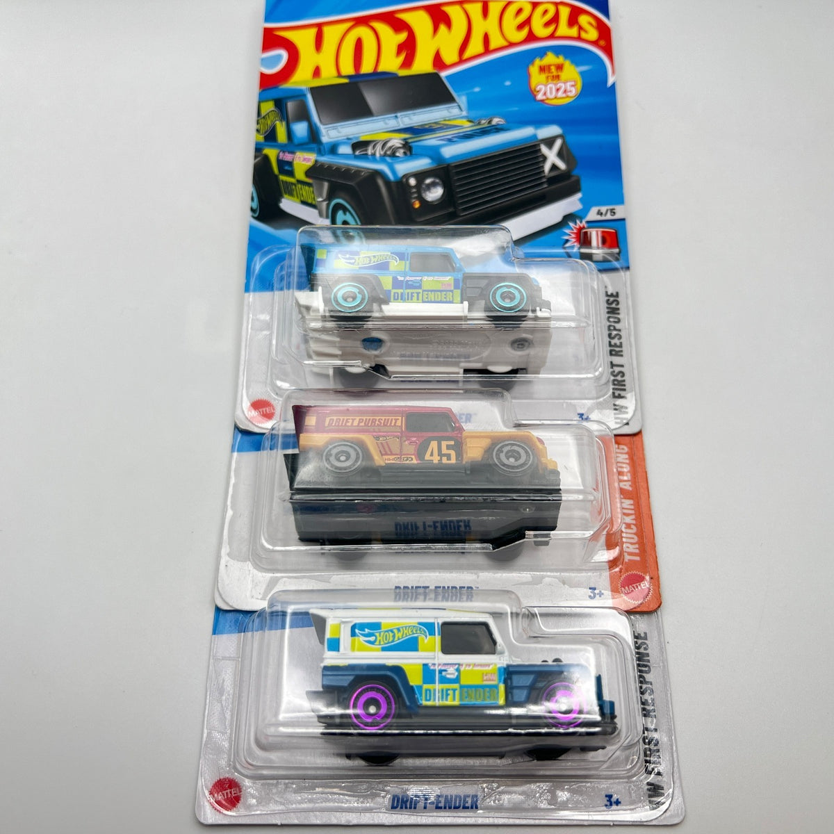 Hot Wheels Drift-Ender Lot of 3 Blue Red & White HW First Response Truckin Along