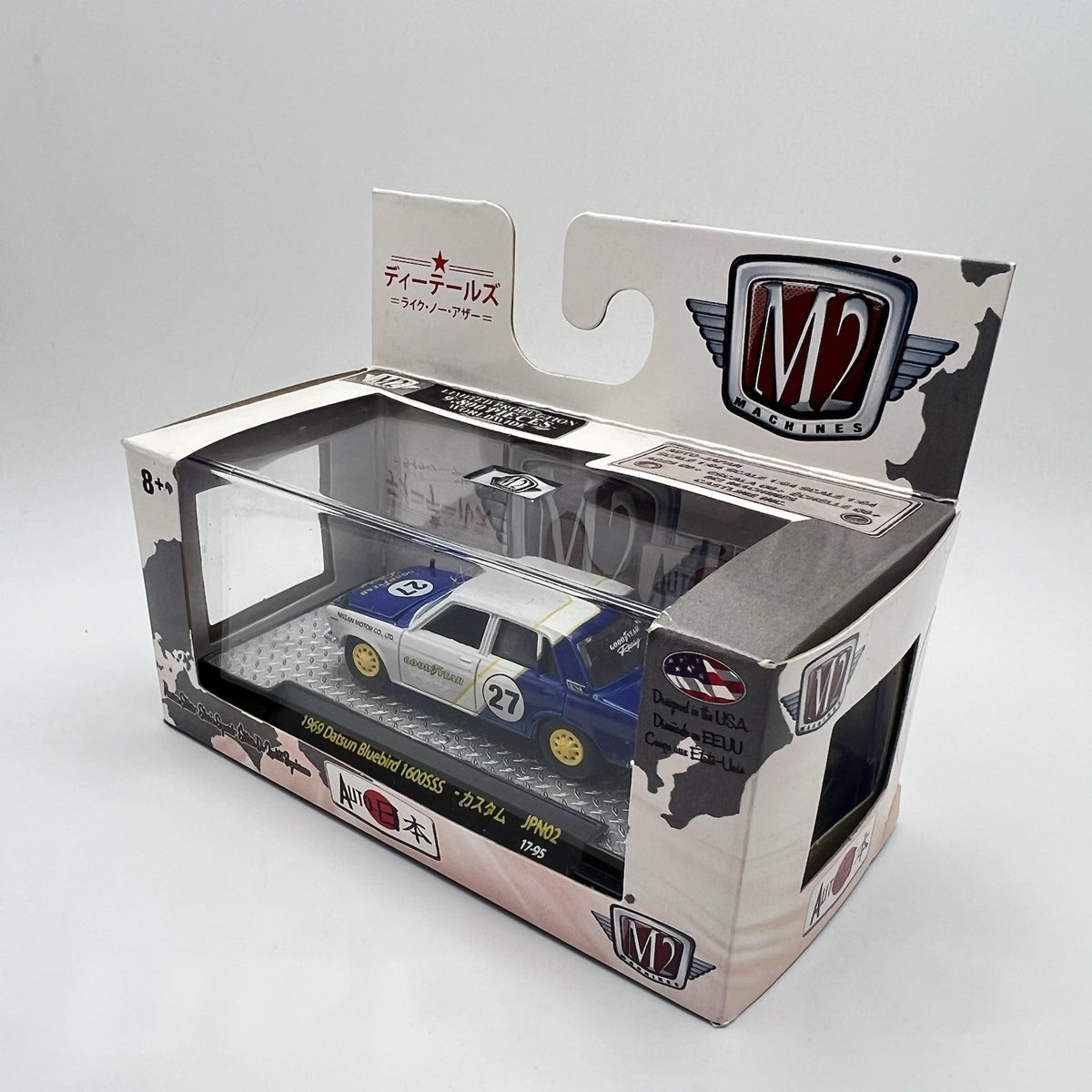 2017 M2 MACHINES AUTO JAPAN - 1969 DATSUN BLUEBIRD 1600SSS WHITE & BLUE JPN02