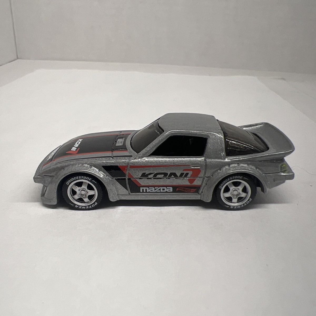 HOT WHEELS MAZDA RX-7 #167 SILVER JDM KONI ROTARY GOLD DRIFT With Real Riders