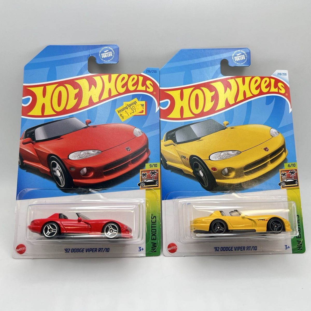Hot Wheels Mainline Dodge Viper RT/10 Lot Of 2 (Red/Yellow)