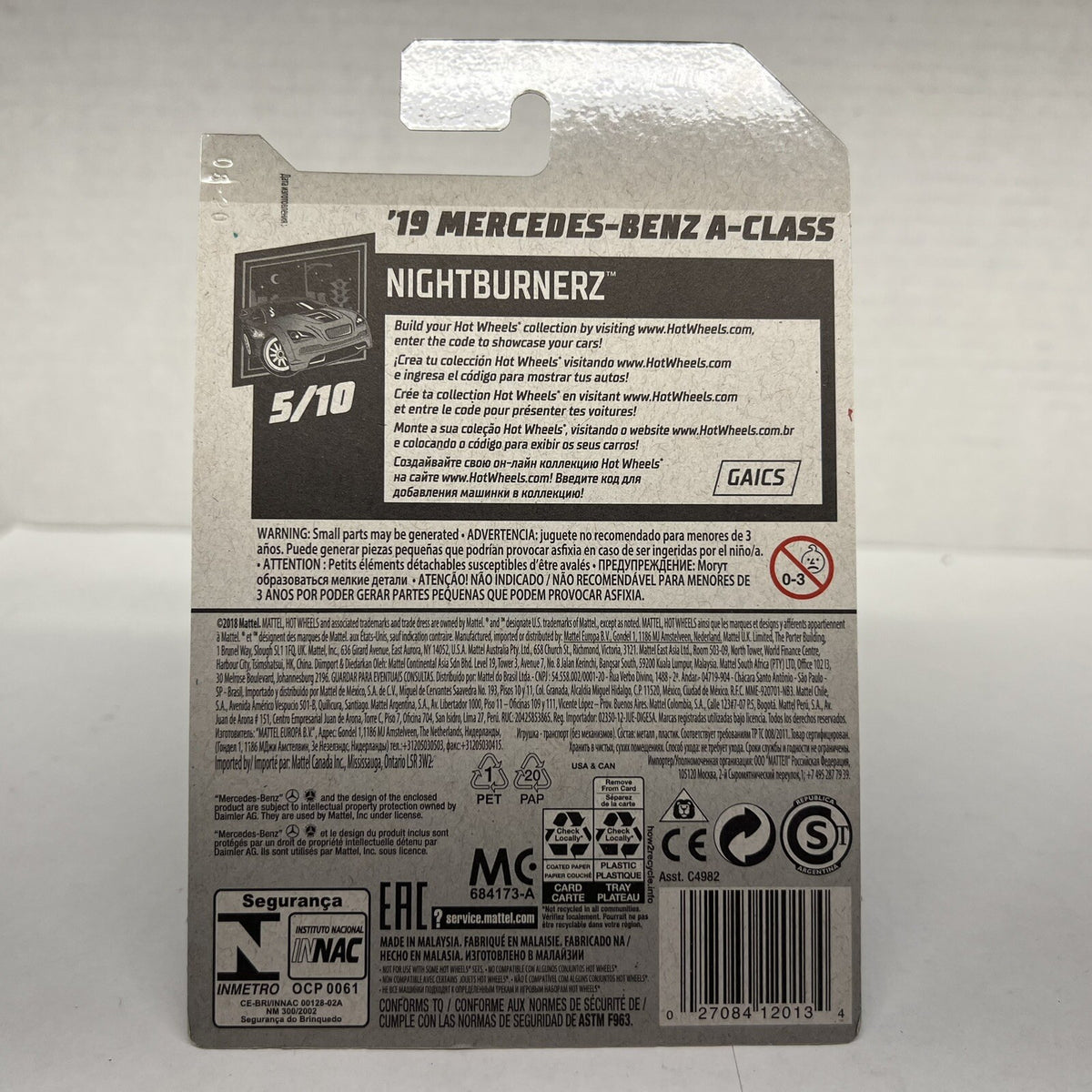 Hot Wheels 5/10 Nightburnerz '19 Mercedes-Benz A-Class gray #194 diecast 1:64