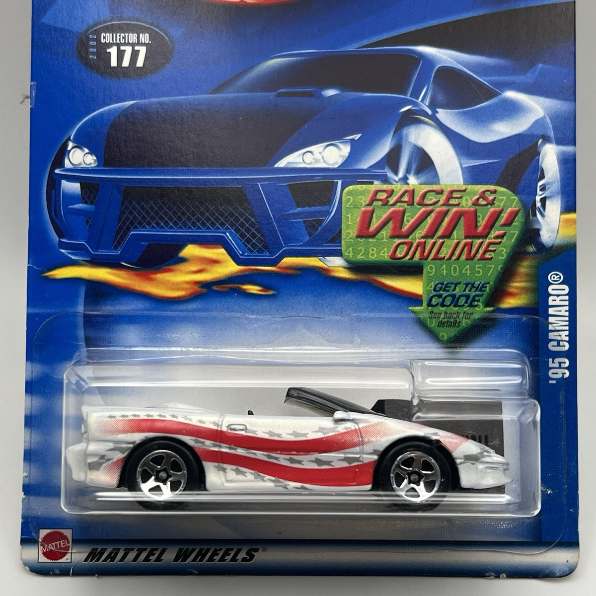 2002 Hot Wheels Mainline/Collector #177 '95 CAMARO White-Red Stripes w/5 Spokes