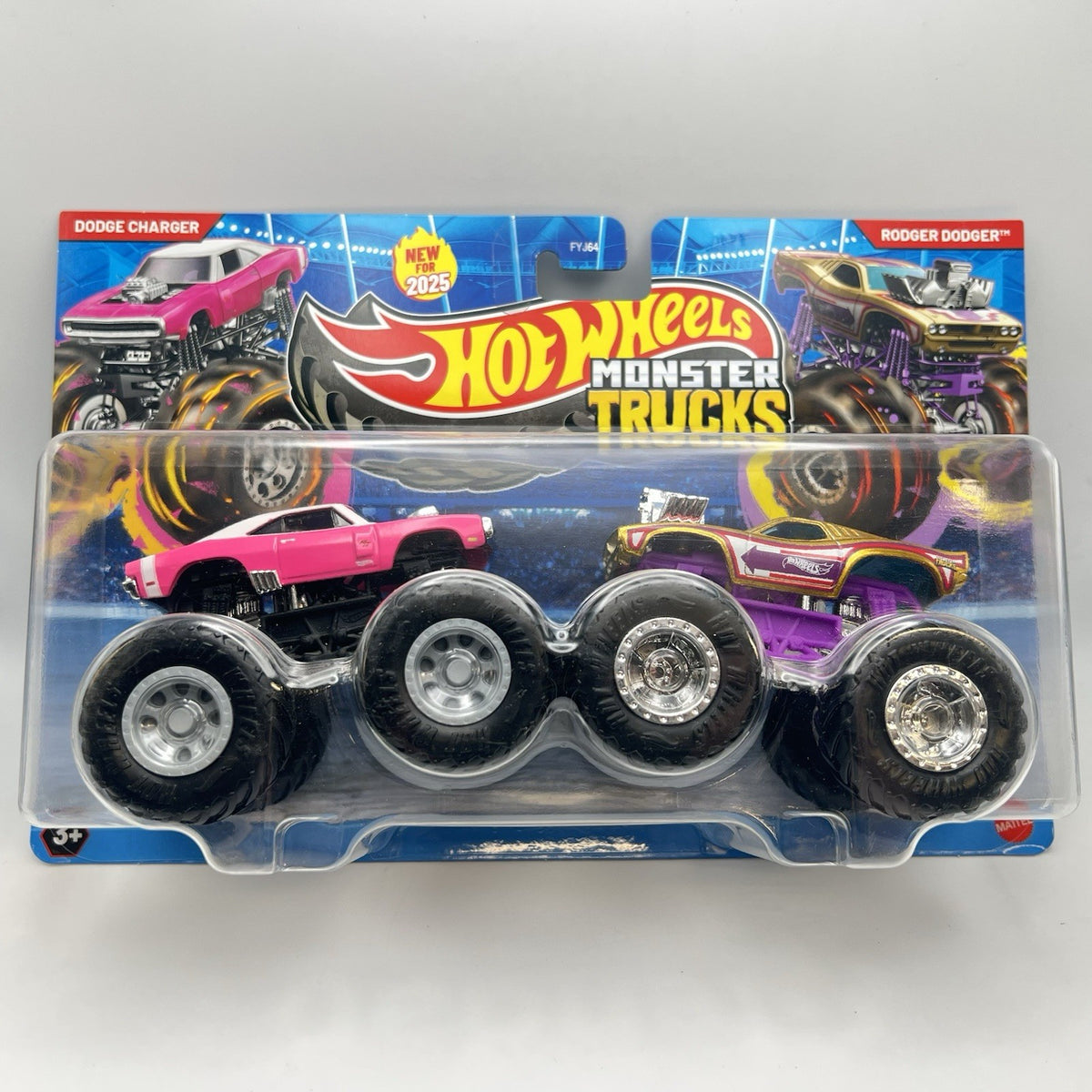 2025 HOT WHEELS MONSTER TRUCKS Pink Dodge Charger VS Rodger Dodger